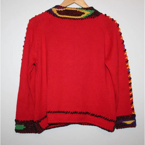 Vintage 90's Michael Simon Beaded Cardigan Thick Knit Sweater Red Size 1 H14823 - Picture 8 of 12